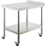 Stainless Steel Prep Table, 24 x 15 x 35 Inch, 440lbs Load Capacity Heavy Duty Metal Worktable with Backsplash Adjustable Unders