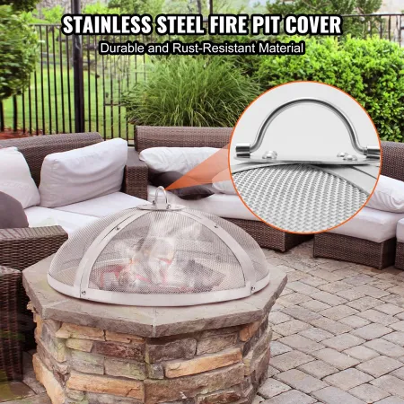 Fire Pit Spark Screen Round 40", Reinforced Heavy Duty Steel Metal Cover, Outdoor Firepit Lid, Easy-Opening Top Screen Covers Ro