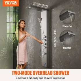 Shower Panel System, 4 Shower Modes Shower Panel Tower, Rainfall, Waterfall, 5 Full Body Massage Jets and 3-Setting Handheld Sho
