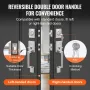 Double Door Handle Set, Double Door Lock Set with Reversible Handle Lever, Satin Nickel Square Door Lever, Heavy Duty Double Fro