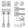 Double Door Handle Set, Double Door Lock Set with Reversible Handle Lever, Satin Nickel Square Door Lever, Heavy Duty Double Fro