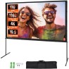 Projector Screen with Stand, 100 inch 16:9 4K 1080 HD Outdoor Movie Screen with Stand, Wrinkle-Free Projection Screen with Bar