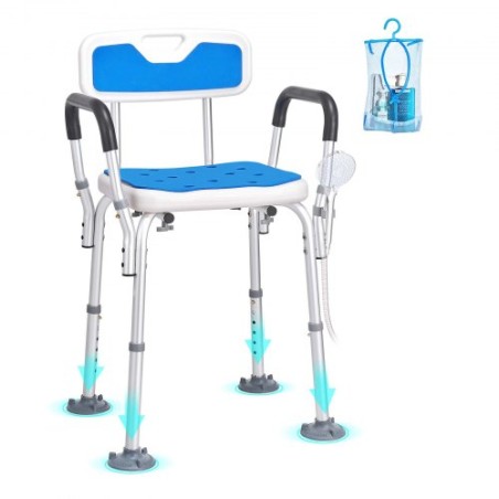 Shower Chair Seat with Padded Armrests and Back, Shower Stool with Suction Feet, Shower Chair for Inside Shower Bathtub,