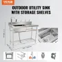 Stainless Steel Utility Sink, 1 Compartment Free Standing Small Sink w/Workbench Faucet & legs, 100.1 x 48.5 x 95 cm Commercial 