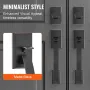 Double Door Handle Set, Matte Black Arched Door Lever, Double Front Door Handle Set with Reversible Handle Lever, Heavy Duty Dou