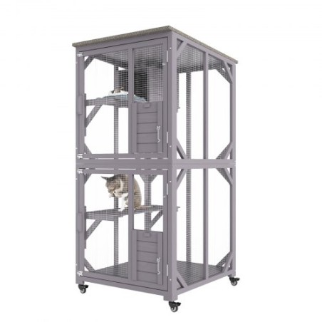 Cat House Outdoor, 3-Tier Large Catio, Cat Enclosure with 360Â° Rotating Casters, 2 Platforms, A Resting Box and Large Front