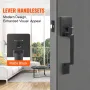 Front Door Handle, Matte Black Square Handle Set with Lever Door Handle No Lock, Adjustable Hole Space, Entry Door Handle with R