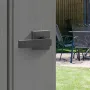 Front Door Handle, Matte Black Square Handle Set with Lever Door Handle No Lock, Adjustable Hole Space, Entry Door Handle with R