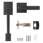 Front Door Handle, Matte Black Square Handle Set with Lever Door Handle No Lock, Adjustable Hole Space, Entry Door Handle with R