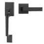 Front Door Handle, Matte Black Square Handle Set with Lever Door Handle No Lock, Adjustable Hole Space, Entry Door Handle with R