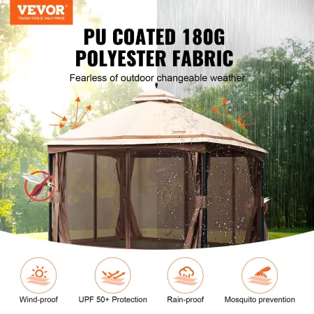 Patio Gazebo for 10-12 Person, 10 x 13 FT Backyard Gazebo, with Mosquito Netting, Metal Frame, and PU Coated 180G Polyester, Out