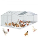 Large Metal Chicken Coop with Run, Walkin Poultry Cage for Yard, Waterproof Cover, 19.7 x 9.8 x 6.6 ft, Peaked Roof for Hen