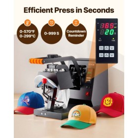 Hat Heat Press, 4-i-1 Cap Heat Press Machine, 6x3inks Clamshell Sublimering Transfer, LCD Digital Timer temperaturstyring