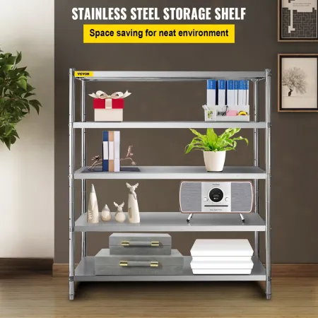 Storage Shelf, 5-Tier Storage Shelving Unit, Stainless Steel Garage Shelf, 180.1 x 45 x 180.1 cm Heavy Duty Storage Shelving, 74