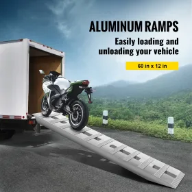 60\'\' X 12\'\' Aluminum Trailer Ramps 6000LBS Total Beavertail Hook End 1 Pair 2 Ramps