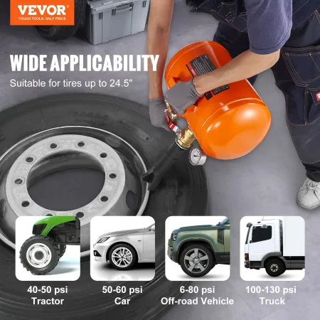 Tire Bead Seater, 5 Gal/19L Air Tire Bead Blaster with Pressure Gauge & Handle, 145 PSI Seating Tool Inflator Tank, 85-116 PSI O