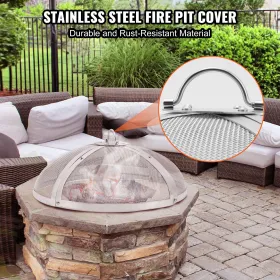 Fire Pit Spark Screen Round 36", Reinforced Heavy Duty Steel Metal Cover, Outdoor Firepit Lid, Easy-Opening Top Screen Covers Ro