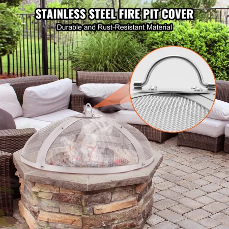 Fire Pit Spark Screen Round 27", Reinforced Heavy Duty Steel Metal Cover, Outdoor Firepit Lid, Easy-Opening Top Screen Covers Ro