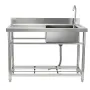 Stainless Steel Utility Sink, Free Standing Single Bowl Commercial Kitchen Sink Set w/Workbench, 100.1 x 48.5 x 95 cm Commercial