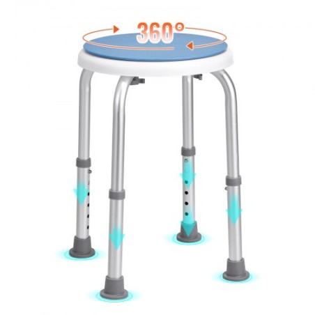 Shower Chair 360 Degree Rotating, Adjustable Height Shower Stool Seat, Bath Chair for Inside Shower or Tub, Non-Slip Bench