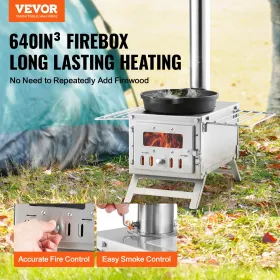 Wood Stove, 203.20 cm, Stainless Steel Camping Tent Stove, Portable Wood Burning Stove with Chimney Pipes & Gloves, 11471 cm³ Fi