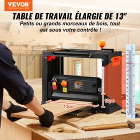 Thickness Planer, Two Speed, 13" Width Worktable Benchtop Planer, Three-Blade, 15-Amp 2000W Powerful Motor, 12" Extended