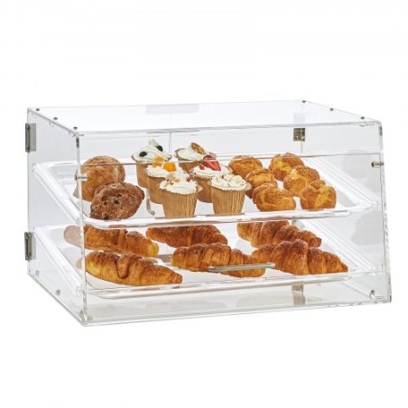 Pastry Display Case, 2-Tier Commercial Countertop Bakery Display Case, Acrylic Display Box with Rear Door Access & Removable