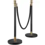 Crowd Control Stanchion, Set of 6 Pieces Stanchion Set, Stanchion Set with 5 ft/1.5 m Black Velvet Rope, Black Crowd Control Bar