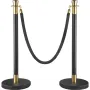Crowd Control Stanchion, Set of 6 Pieces Stanchion Set, Stanchion Set with 5 ft/1.5 m Black Velvet Rope, Black Crowd Control Bar
