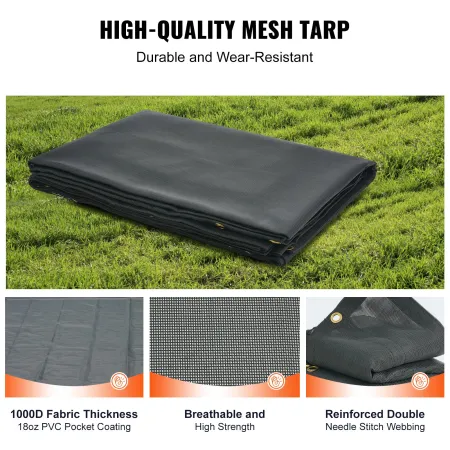 Dump Truck Mesh Tarp, 7,5x18 ft, PVC Coated Black Heavy Duty