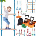 2x50 ft Ninja Warrior Obstacle Course Kids Udendørs Slackline 12 Hindringer