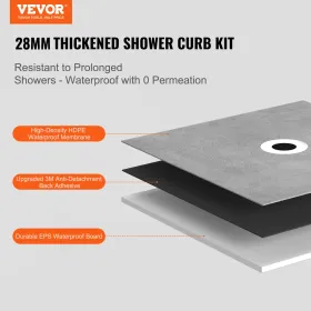 Shower Curb Kit, 1524x965mm Shower Pan Kit with 160mm Offset Drain, Lightweight EPS Shower Installation Kits with 2 Waterproof