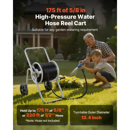 Hose Reel Cart, Hold Up to 175 ft of 5/8’’ Hose (Hose Not Included), Garden Water Hose Carts Mobile Tools with Wheels, Heavy Dut