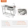 Stainless Steel Utility Sink, 1 Compartment Free Standing Small Sink w/Workbench Faucet & legs, 47.2 x 19.7 x 37.4 in