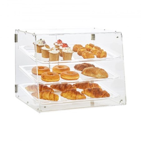 Pastry Display Case, 3-Tier Commercial Countertop Bakery Display Case, Acrylic Display Box with Rear Door Access & Removable
