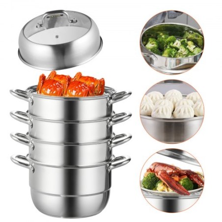 Dumpling Steamer Stainless Steel 5 Titer Stainless Steel Steamer Work For Cooking 30cm/11.8inch Food Steamer Pot with Gas
