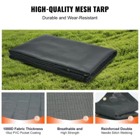 Dump Truck Mesh Tarp, 6.5x18 ft, PVC Coated Black Heavy Duty Cover with 5.5" 18oz Double Pocket, Brass Grommets, Reinforced