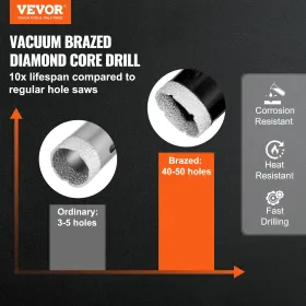 Diamond Core Drill Bit Set, 11 pcs 6/8/10/20/28/28/32/35/45/50/65 mm Diamond Hole Saw Kit, med M14 Connector and Storage Case