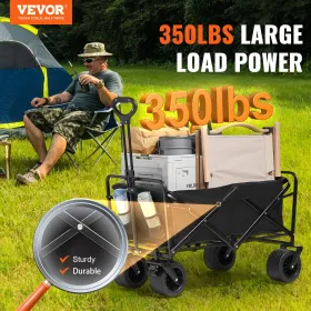 Collapsible Folding Wagon, 3 cu.ft Beach Wagon Cart with All-Terrain Wheels, Heavy Duty Folding Wagon Cart 350 lbs Weight Capaci
