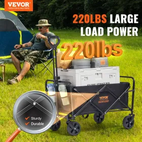 Collapsible Folding Wagon, 0.057 m³ Beach Wagon Cart with All-Terrain 12.7 cm Wheels, Heavy Duty Folding Wagon Cart 99.8 kg Weig