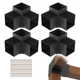 Pergola Bracket Kit 6''x6'',  Inner Size 5.6"x5.6 4pcs 3-Way Heavy Duty Corner Bracket Woodworks DIY Post Base Kit, Easy