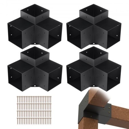 Pergola Bracket Kit 6''x6 '', indre størrelse 5,6 "X5,6 4stk 3-vejs tunge hjørnebeslag Woodworks DIY Post Base Kit, let