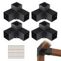 Pergola Bracket Kit 4''x4'', Inner Size 3.6"x3.6 4pcs 3-Way Heavy Duty Corner Bracket Woodworks DIY Post Base Kit, Easy
