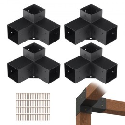 Pergola Bracket Kit 4''x4'', Inner Size 3.6"x3.6 4pcs 3-Way Heavy Duty Corner Bracket Woodworks DIY Post Base Kit, Easy