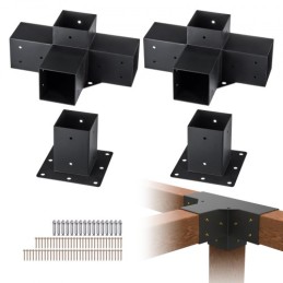Pergola Bracket Kit 4''x4'', Inner Size 3.6"x3.6 4pcs 4-Way Heavy Duty Corner Bracket Woodworks DIY Post Base, Easy