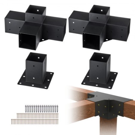 Pergola Bracket Kit 4''x4'', Inner Size 3.6"x3.6 4pcs 4-Way Heavy Duty Corner Bracket Woodworks DIY Post Base, Easy