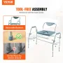 Commode Chair, Bedside Commode with Drop-Down Arms and Detachable Backrest, 5-Level Adjustable Height, 7L Removable Bucket, Easy
