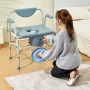 Commode Chair, Bedside Commode with Drop-Down Arms and Detachable Backrest, 5-Level Adjustable Height, 7L Removable Bucket, Easy