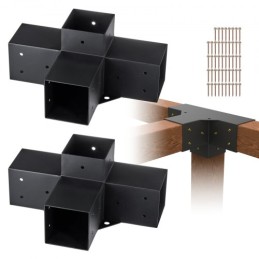 Pergola Bracket Kit 4''x4'',  Inner Size 3.6"x3.6 2pcs 4-Way Heavy Duty Corner Bracket Woodworks DIY Post Base Kit, Easy