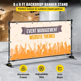 8FT Backdrop Banner Stand Step and Repeat Adjustable Telescopic Lightweight Trade Show Display Wall Exhibitor with Carrying Bag